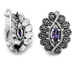 Srebrne kolczyki z kamieniami 925 markazyty z fioletową cyrkonią