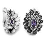 Srebrne kolczyki z kamieniami 925 markazyty z fioletową cyrkonią