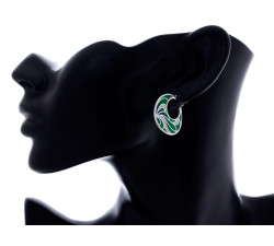 Kolczyki srebrne wiszące 925 modne koła z zielonym zdobieniem