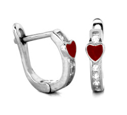 Kolczyki srebrne 925 dla dziewczynki z czerwonym serduszkiem