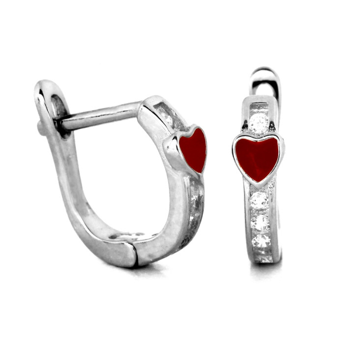 Kolczyki srebrne 925 dla dziewczynki z czerwonym serduszkiem