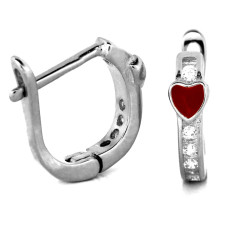 Kolczyki srebrne 925 dla dziewczynki z czerwonym serduszkiem