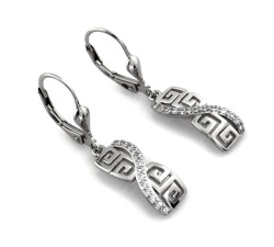 Wiszące srebrne kolczyki 925 grecki wzór z cyrkoniami