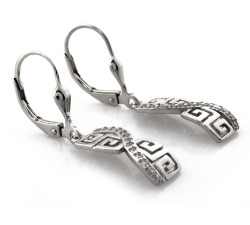 Wiszące srebrne kolczyki 925 grecki wzór z cyrkoniami