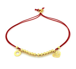 Bransoletka srebrna na sznurku pozłacana z zawieszkami 