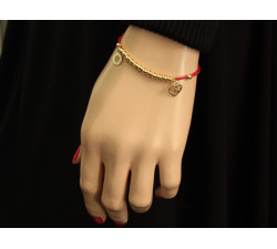 Bransoletka srebrna na sznurku pozłacana z zawieszkami 