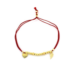 Bransoletka srebrna czerwona sznurkowa z pozłacanymi zawieszkami