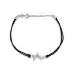 Bransoletka srebrna linia życia z cyrkoniami na czarnym sznurku