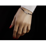 Bransoletka srebrna linia życia z cyrkoniami na czarnym sznurku