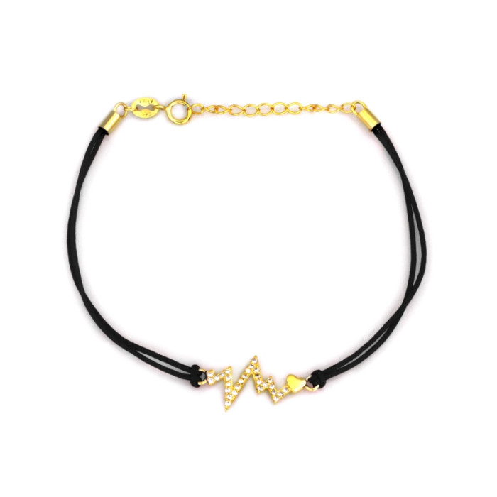 Bransoletka srebrna sznurkowa z pozłacaną linią życia