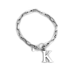 Srebrna bransoletka z dużych ogniw z literką K