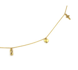 Srebrny pozłacany naszyjnik próby 925 z modnym symbolem nieskończoności krzyżykiem i sercem