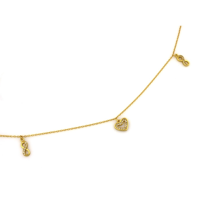 Srebrny naszyjnik damski pozłacany ze znakami nieskończoności i sercami