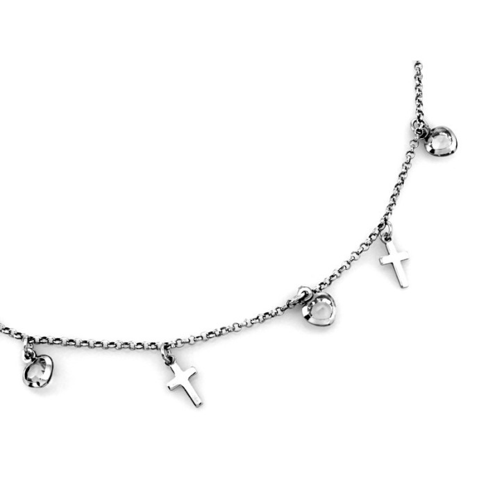 Naszyjnik damski ze srebra 925 subtelny łańcuszek z zawieszkami krzyżyki i serca