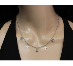 Naszyjnik damski ze srebra 925 subtelny łańcuszek z zawieszkami krzyżyki i serca