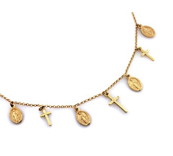 Elegancki naszyjnik ze srebra złoconego 925 z wiszącymi medalionami i krzyżykami