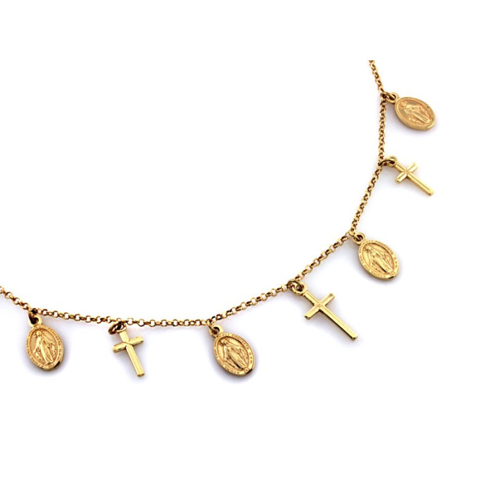 Elegancki naszyjnik ze srebra złoconego 925 z wiszącymi medalionami i krzyżykami
