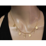 Elegancki naszyjnik ze srebra złoconego 925 z wiszącymi medalionami i krzyżykami