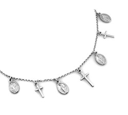 Elegancki naszyjnik ze srebra 925 z wiszącymi medalionami i krzyżykami