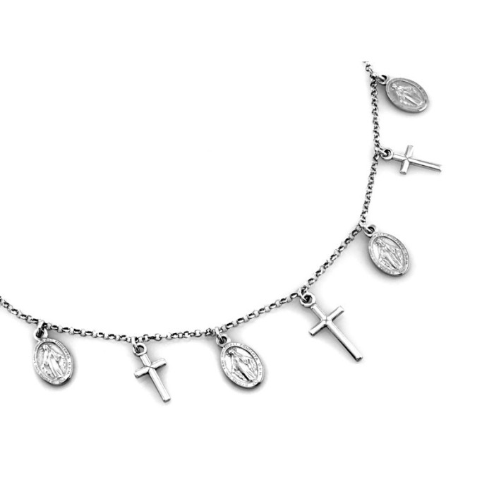 Elegancki naszyjnik ze srebra 925 z wiszącymi medalionami i krzyżykami