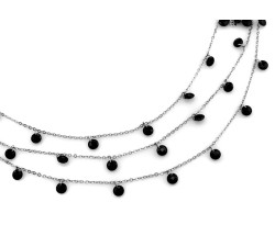 Srebrny naszyjnik 925 z potrójnym splotem i wiszącymi czarnymi kamieniami