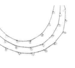 Stylowy naszyjnik potrójny ze srebra z białymi kamieniami jako wisiorami