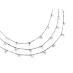 Stylowy naszyjnik potrójny ze srebra z białymi kamieniami jako wisiorami