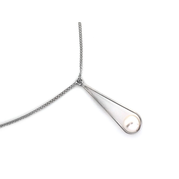 Naszyjnik srebrny 925 krawatka łańcuszek z dużym wisiorem z perełką