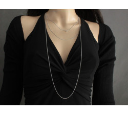 Naszyjnik damski srebrny 925 długi potrójny z delikatnymi łańcuszkami