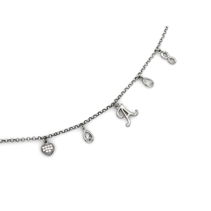 Srebrny naszyjnik 925 z zawieszką w kształcie litery A nieskończoności oraz serca