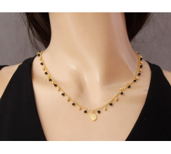 Srebrny naszyjnik 925 pozłacany z medalikiem i ozdobnymi kulkami