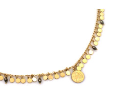 Długi srebrny naszyjnik pozłacany 925 z monetą i drobnymi blaszkami