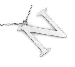 Modny naszyjnik srebrny z dużą literą N stylowa celebrytka 925