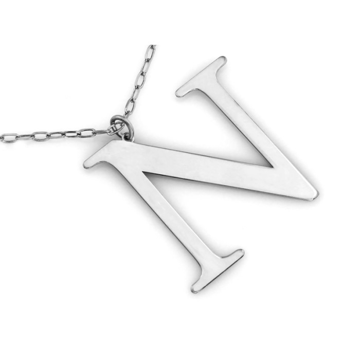 Modny naszyjnik srebrny z dużą literą N stylowa celebrytka 925