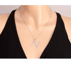 Modny naszyjnik srebrny z dużą literą N stylowa celebrytka 925