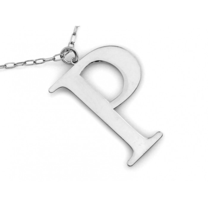 Modny naszyjnik srebrny z dużą literą P stylowa celebrytka 925