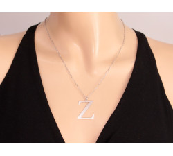 Modny naszyjnik srebrny z dużą literą Z stylowa celebrytka 925