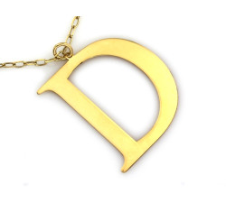 Srebrny pozłacany naszyjnik 925 z dużą literą D nowoczesny wzór celebrytka