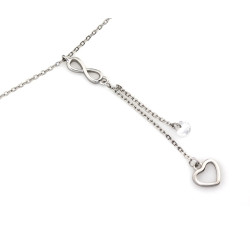 Srebrny naszyjnik 925 krawatka z sercem nieskończonością i cyrkonią