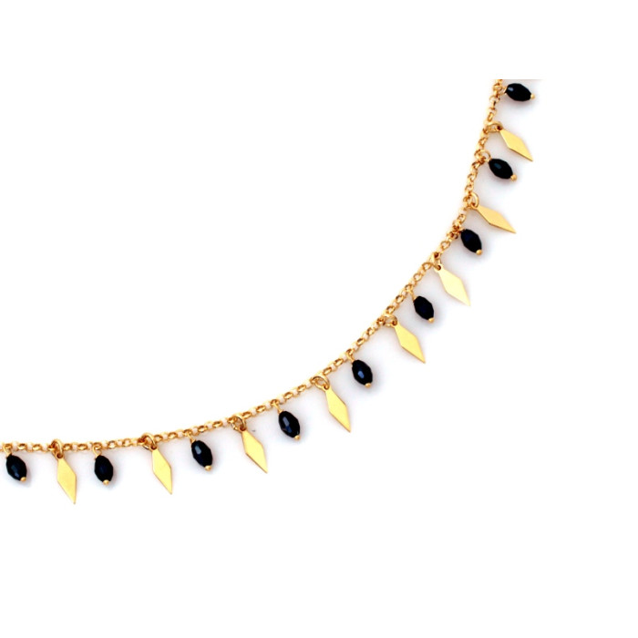 Łańcuszek 925 srebrny pozłacany w stylu choker z czarnymi eleganckimi kamieniami na prezent