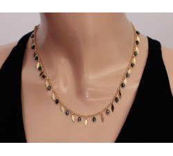 Łańcuszek 925 srebrny pozłacany w stylu choker z czarnymi eleganckimi kamieniami na prezent