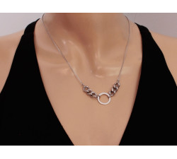 Modny 925 srebrny kobiecy naszyjnik z nowoczesną zawieszką w kształcie koła zdobioną łańcuszkiem