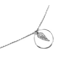 Naszyjnik elegancki 925 srebrny z wisiorkiem w kształcie kółka i skrzydła z cyrkoniami dla kobiety