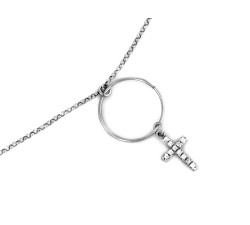 Łańcuszek 925 srebrny i wisiorek z krzyżykiem zdobionym błyszczącymi cyrkoniami