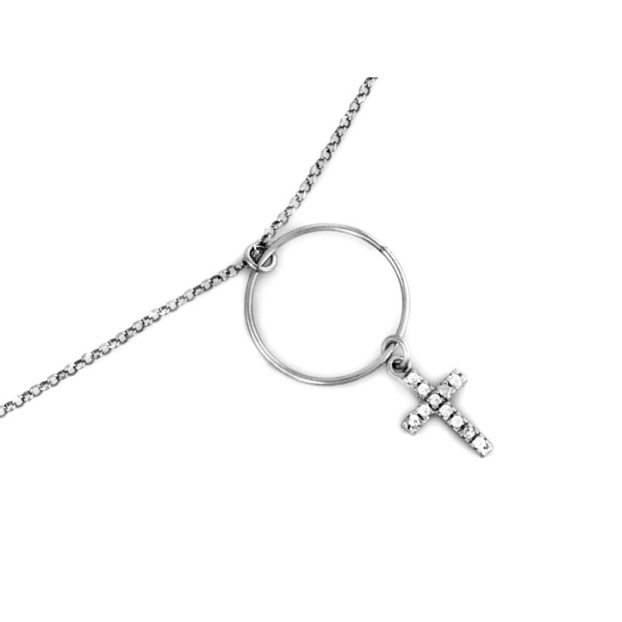 Łańcuszek 925 srebrny i wisiorek z krzyżykiem zdobionym błyszczącymi cyrkoniami