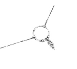 Łańcuszek 925 srebrny klasyczny zdobiony okrągłą zawieszką ze skrzydłem na prezent