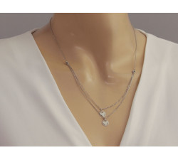 Srebrny 925  delikatny kobiecy naszyjnik gustowny i efektowny z podwójnym łańcuszkiem i sercami