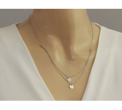 Srebrny łańcuszek 925 kobiecy podwójny z delikatnymi zawieszkami blaszkami kółeczkami