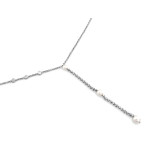 Łańcuszek 925 srebrny luksusowy kobiecy z białymi cyrkoniami i perłami