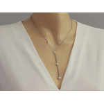 Łańcuszek 925 srebrny luksusowy kobiecy z białymi cyrkoniami i perłami